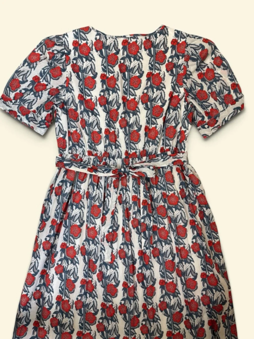 J.Crew Floral Cotton Maxi Dress Red Blue Tie Waist XS